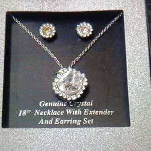 Genuine Crystal Necklace and Earring Set 18"
